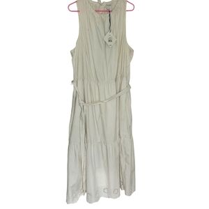 Elegant Cream Halter Sleeveless Three Teir Dress With Embroidered Hem